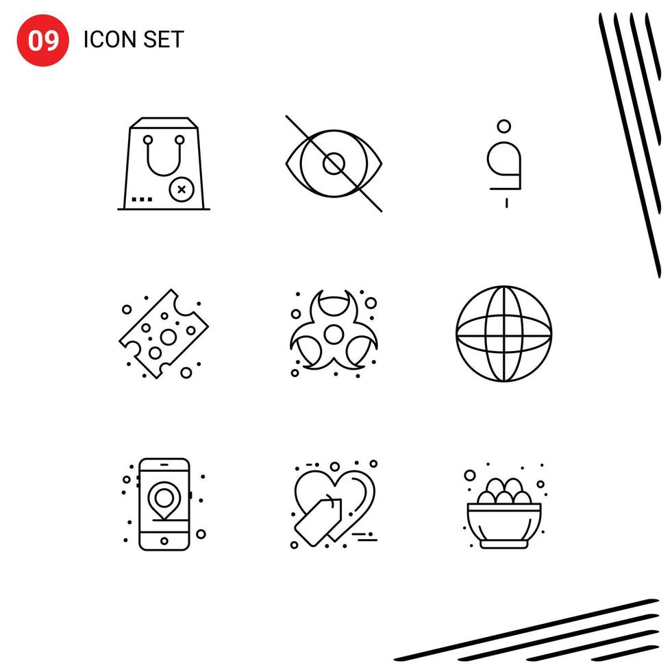 Universal Icon Symbols Group of 9 Modern Outlines of chemical food vision cheese afghanistan Editable Vector Design Elements