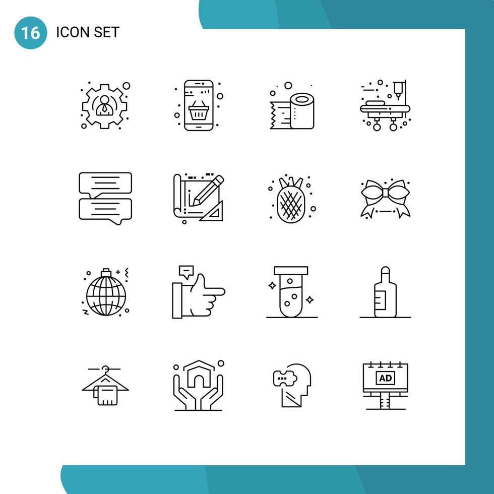 Universal Icon Symbols Group of 16 Modern Outlines of message bubble cleaning paper bed medical equipment Editable Vector Design Elements