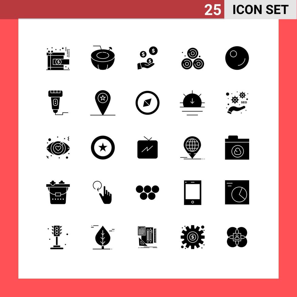 Modern Set of 25 Solid Glyphs Pictograph of cashless peas fintech industry wheat straw agriculture Editable Vector Design Elements