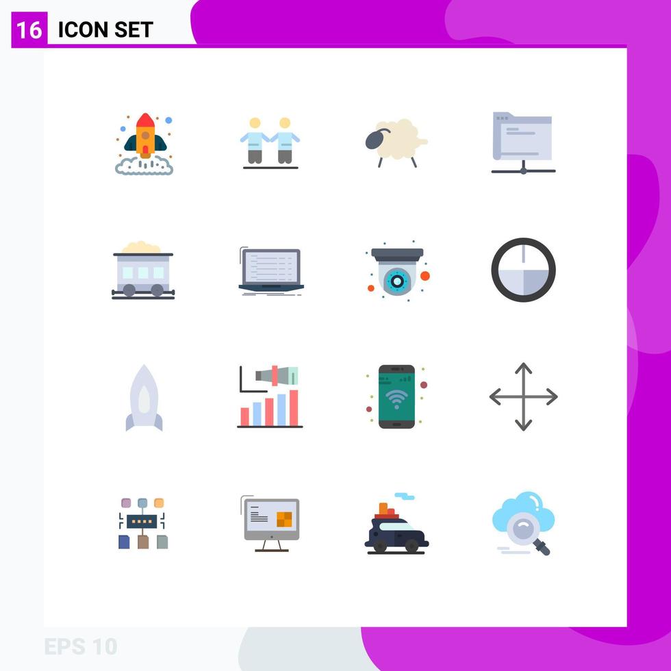 Modern Set of 16 Flat Colors Pictograph of server folder group database easter Editable Pack of Creative Vector Design Elements