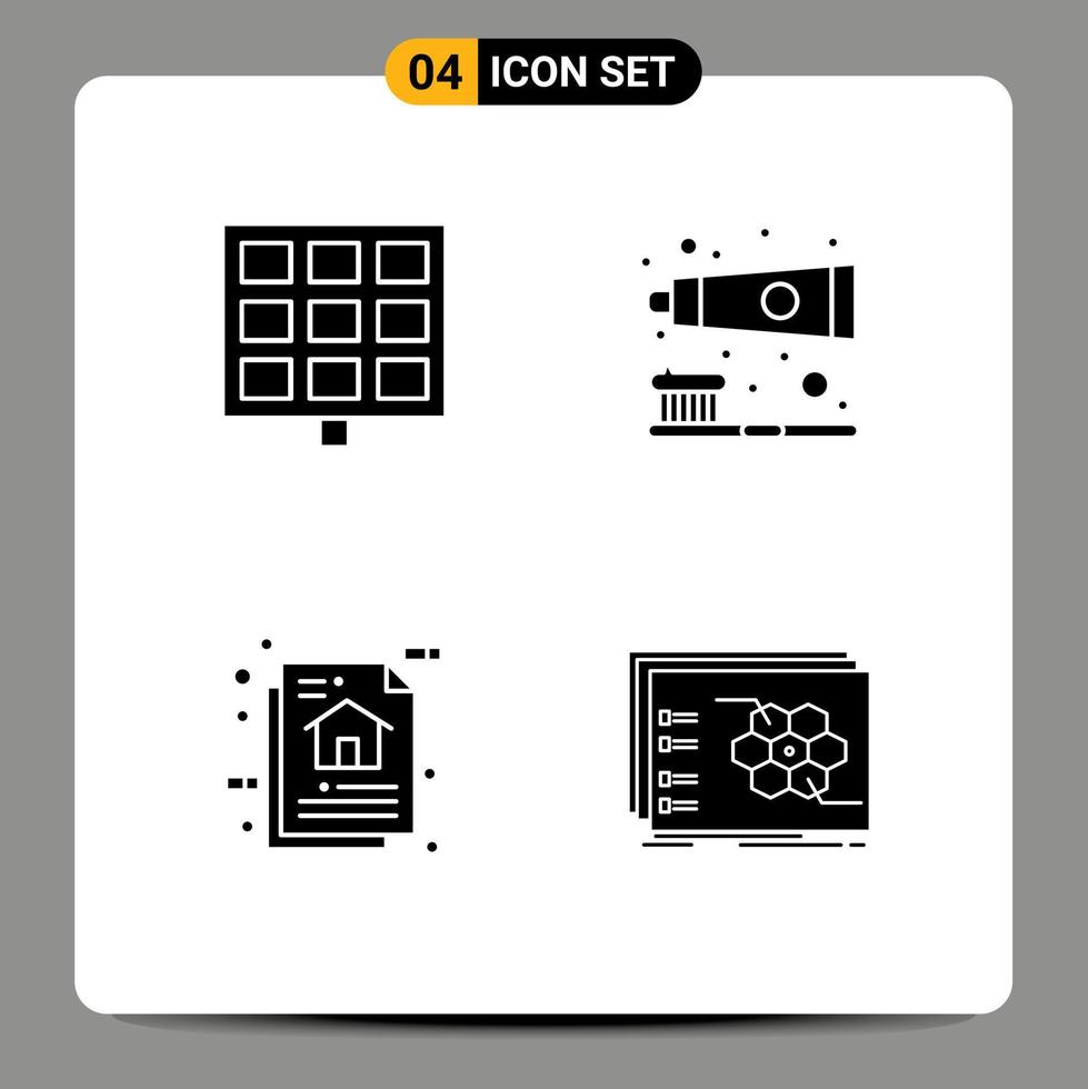 Modern Set of 4 Solid Glyphs and symbols such as panel data architecture brush teeth care program algorithm Editable Vector Design Elements