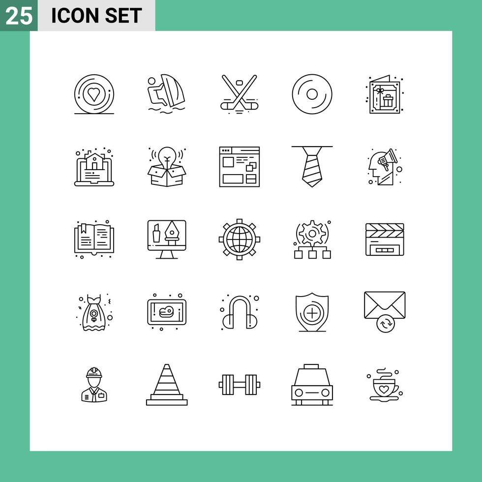 Mobile Interface Line Set of 25 Pictograms of media disk sport cd ice Editable Vector Design Elements