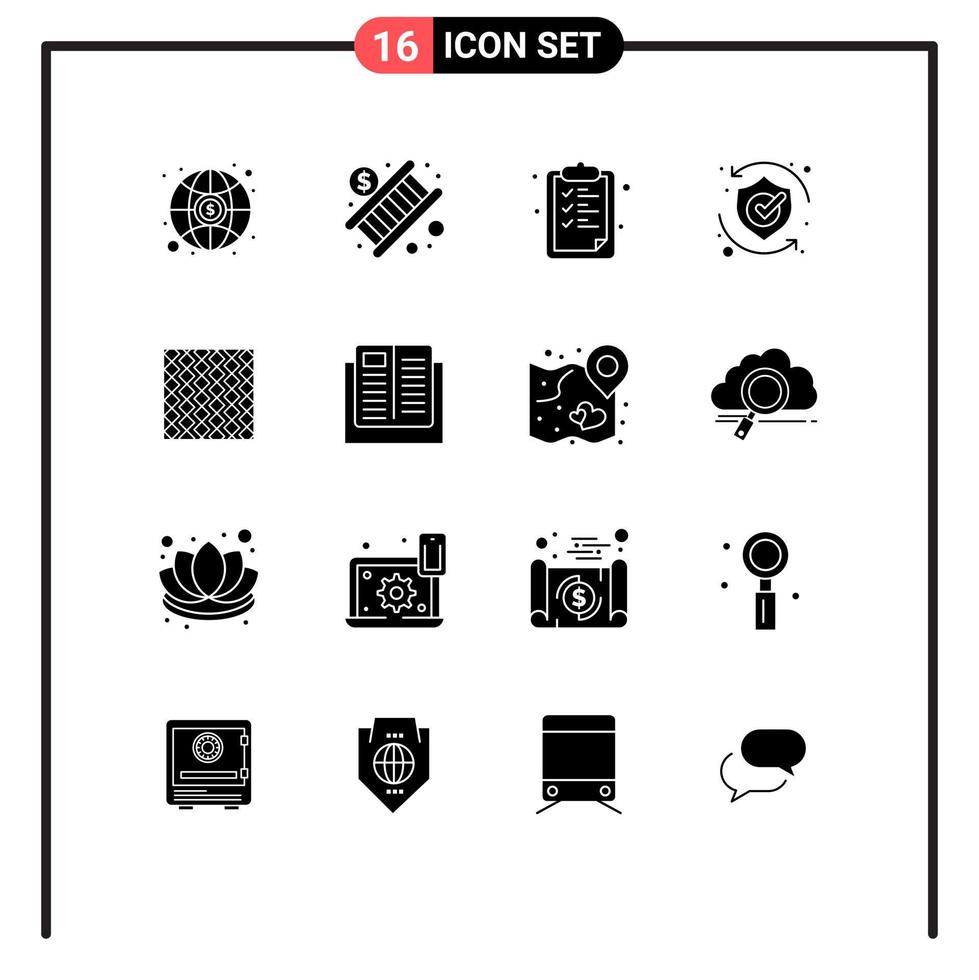 16 Universal Solid Glyphs Set for Web and Mobile Applications floor solution clipboard shield safety Editable Vector Design Elements