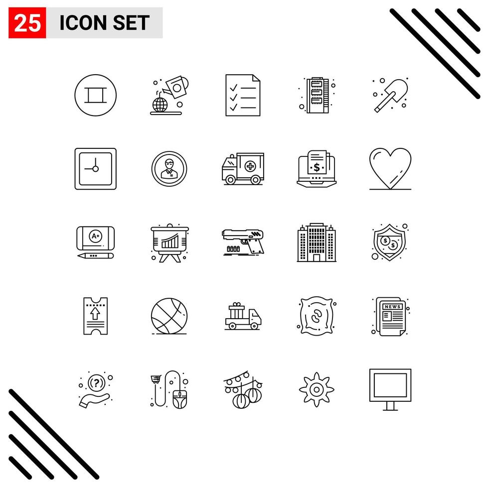 Line Pack of 25 Universal Symbols of spade farming file digging ram Editable Vector Design Elements