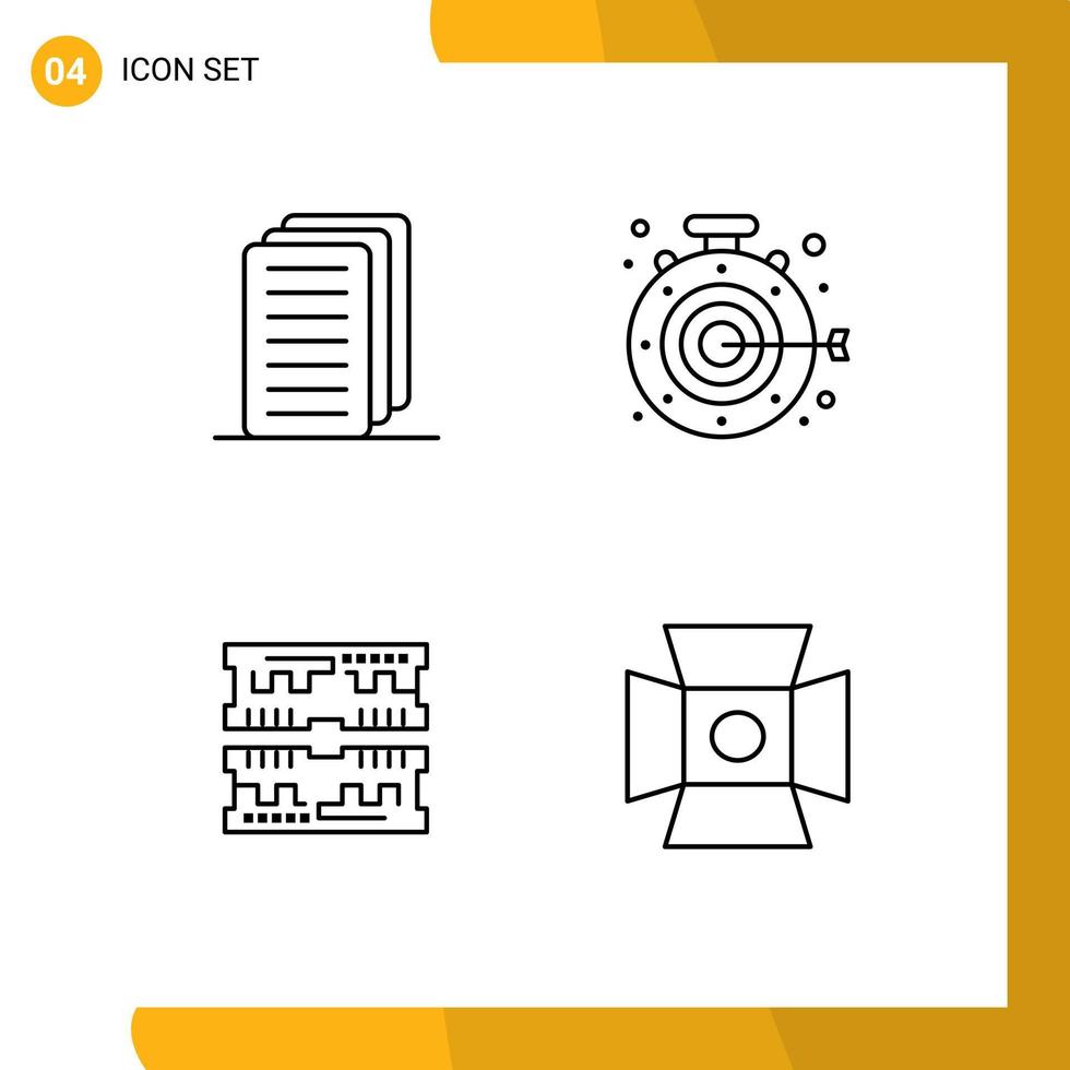 paquete de línea de 4 símbolos universales de elementos de diseño vectorial editables de luz de objetivo de cronómetro de computadora de negocios vector