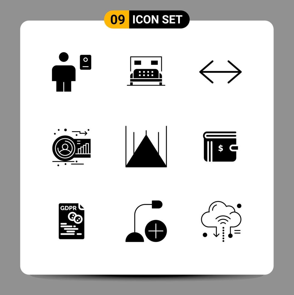 User Interface Pack of 9 Basic Solid Glyphs of person graph service avatar right Editable Vector Design Elements