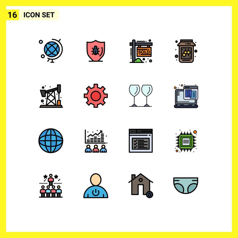 16 Universal Flat Color Filled Line Signs Symbols of waste pollution house jam bee Editable Creative Vector Design Elements