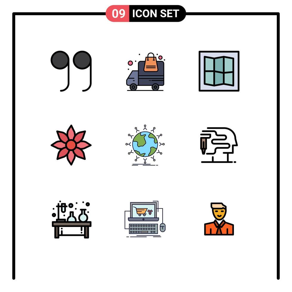 Set of 9 Modern UI Icons Symbols Signs for kids network amaryllis student nature Editable Vector Design Elements