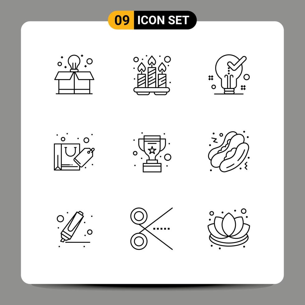 Mobile Interface Outline Set of 9 Pictograms of trophy sale idea shopping bag Editable Vector Design Elements