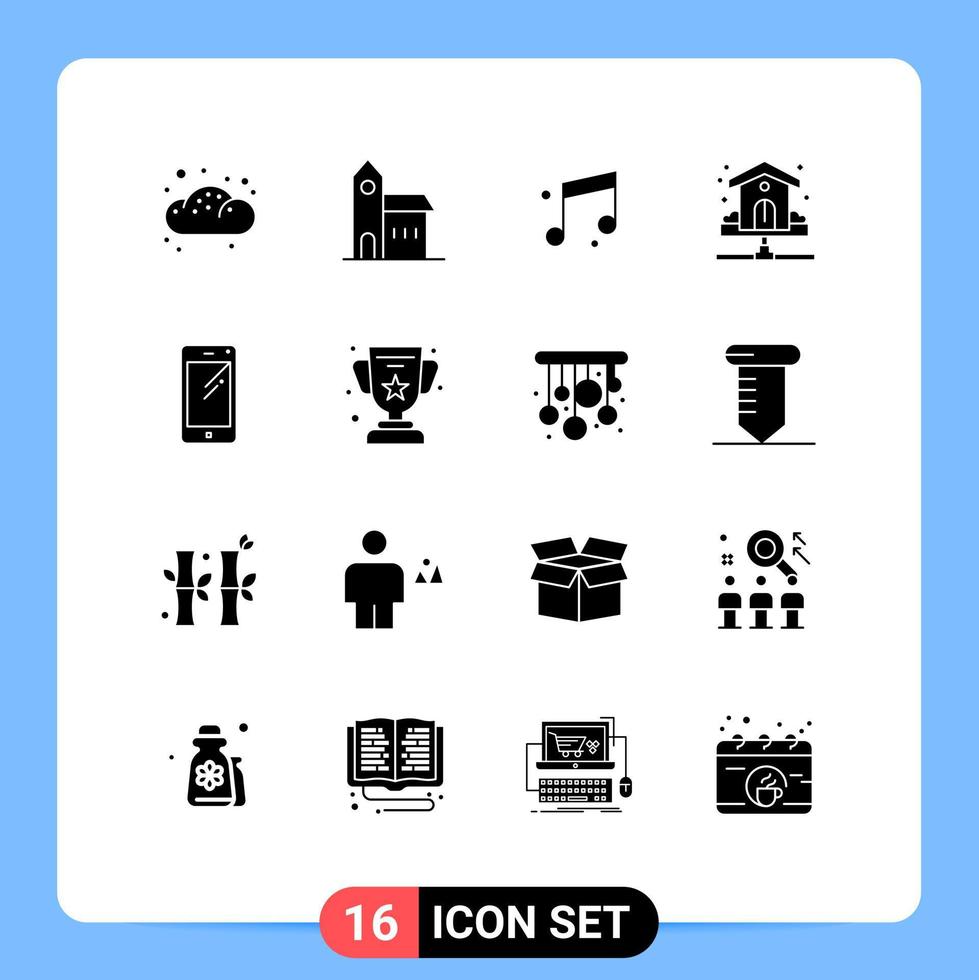 Modern Set of 16 Solid Glyphs Pictograph of phone plumbing monastery plumber house Editable Vector Design Elements