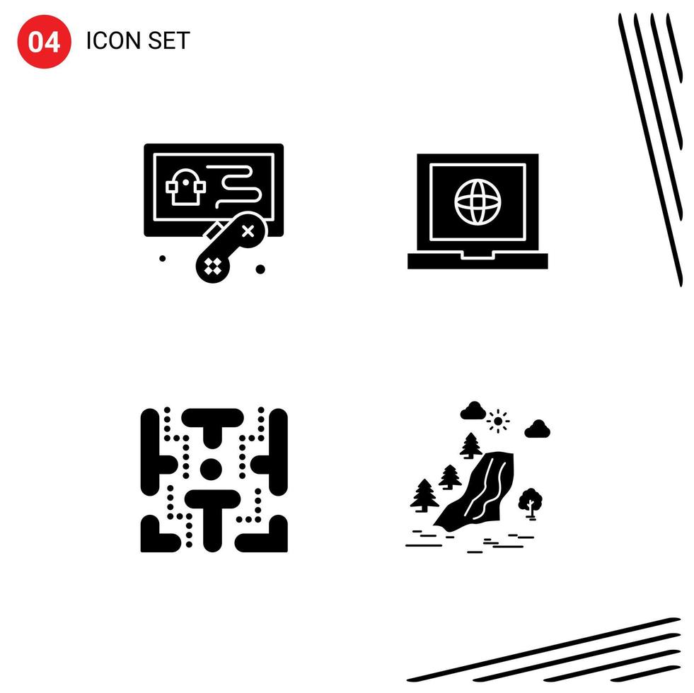 4 Thematic Vector Solid Glyphs and Editable Symbols of hobbies play globe maze tree Editable Vector Design Elements