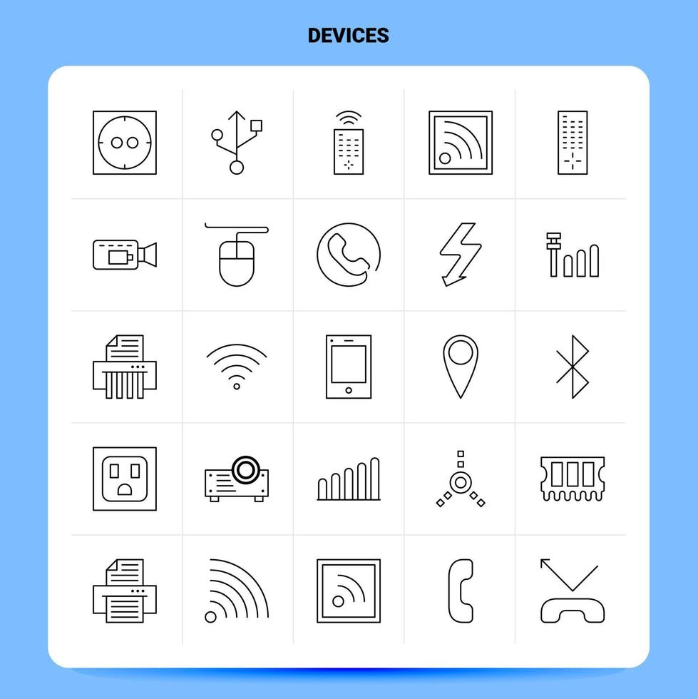OutLine 25 Devices Icon set Vector Line Style Design Black Icons Set Linear pictogram pack Web and Mobile Business ideas design Vector Illustration