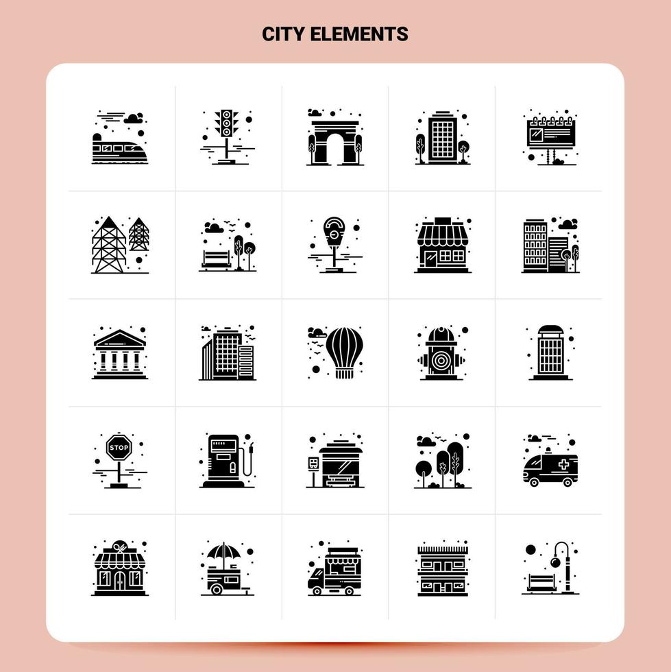 sólido 25 elementos de la ciudad conjunto de iconos diseño de estilo de glifo vectorial iconos negros conjunto web y diseño de ideas de negocios móviles ilustración vectorial vector