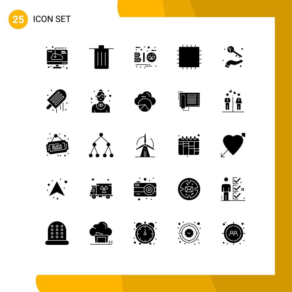 25 Thematic Vector Solid Glyphs and Editable Symbols of hand patch garbage leaf ecology Editable Vector Design Elements
