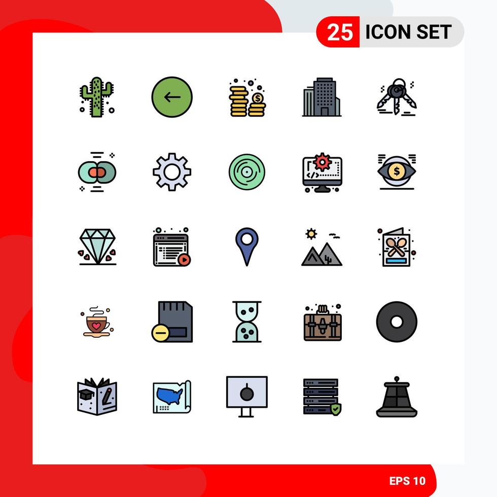 Universal Icon Symbols Group of 25 Modern Filled line Flat Colors of real estate house cash american building Editable Vector Design Elements