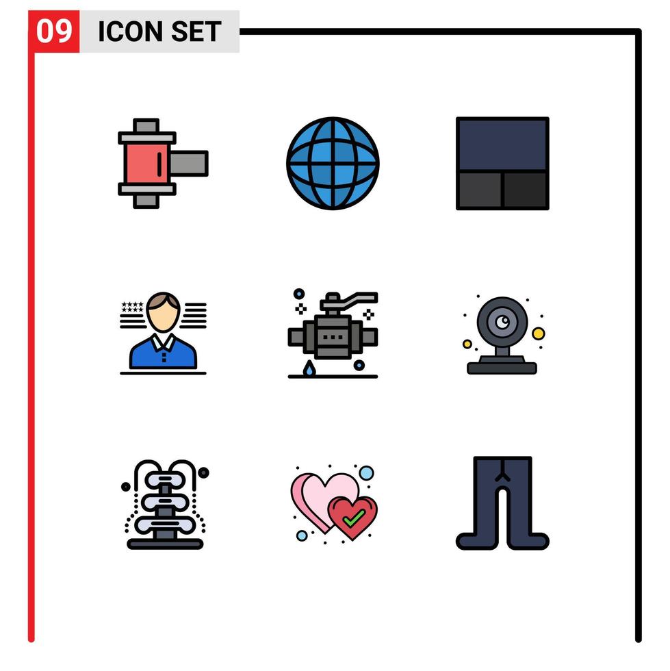 9 Filledline Flat Color concept for Websites Mobile and Apps video camera web american camera pipe Editable Vector Design Elements