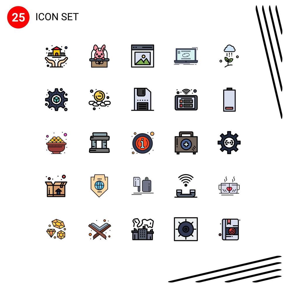 Modern Set of 25 Filled line Flat Colors and symbols such as synchronization link communication connection user Editable Vector Design Elements