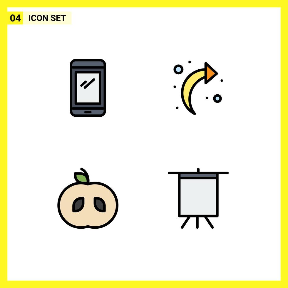 4 Universal Filledline Flat Colors Set for Web and Mobile Applications phone food android back art Editable Vector Design Elements