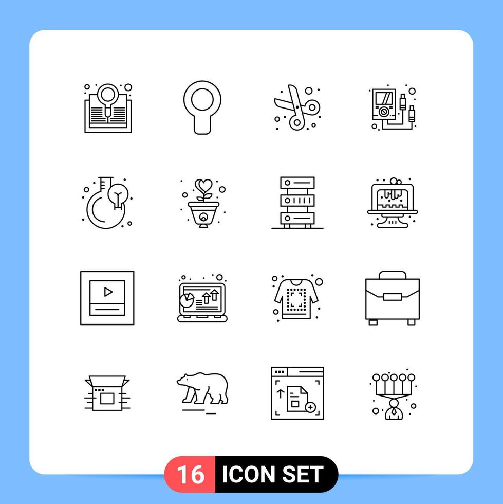 User Interface Pack of 16 Basic Outlines of flask multi meter back to school meter ammeter Editable Vector Design Elements
