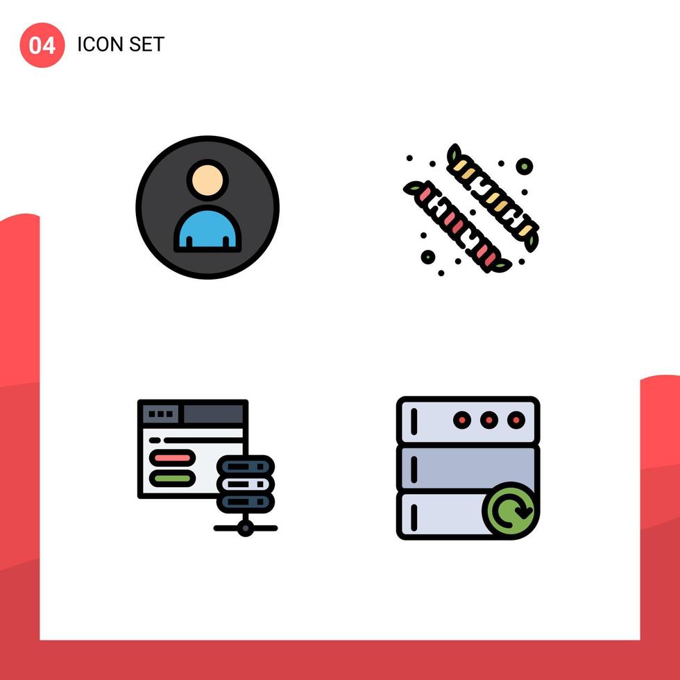 Modern Set of 4 Filledline Flat Colors Pictograph of human server user marshmallow database Editable Vector Design Elements