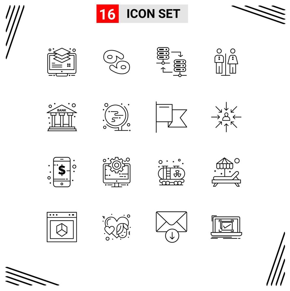 16 Universal Outlines Set for Web and Mobile Applications bank hotel greece homestay share Editable Vector Design Elements