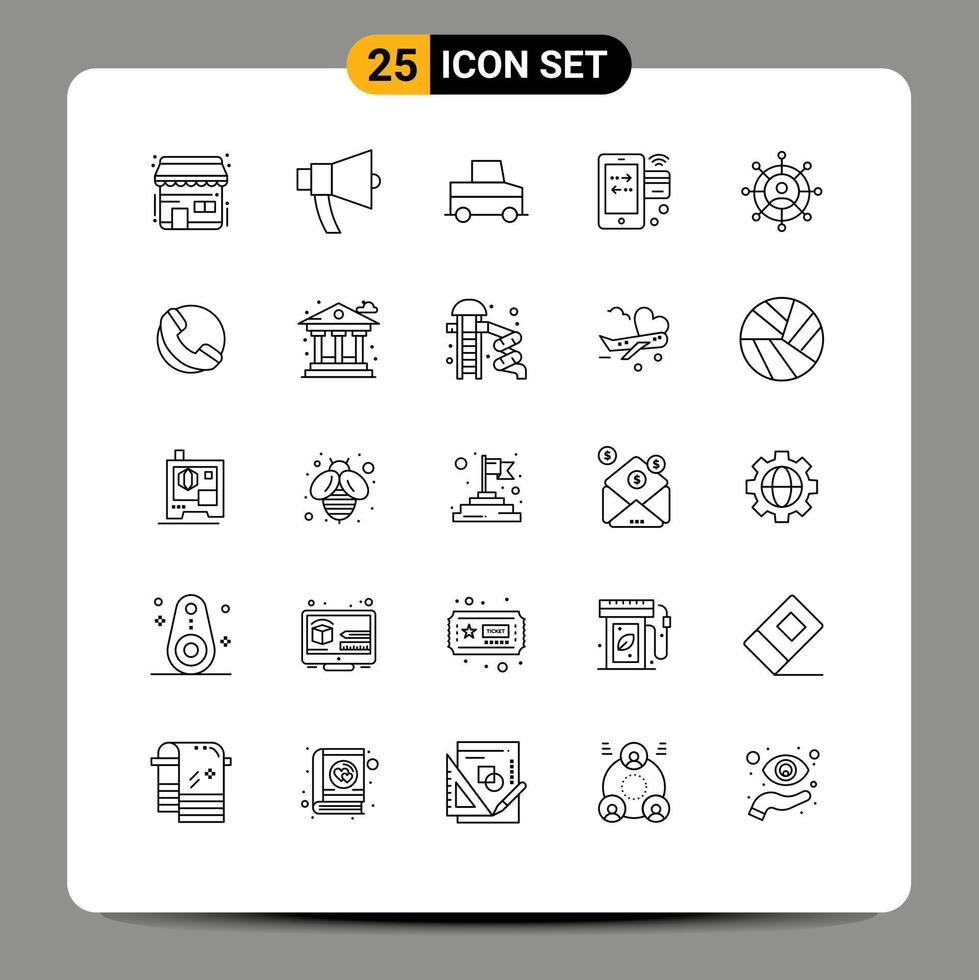 25 Universal Line Signs Symbols of business mobile speaker internet card Editable Vector Design Elements