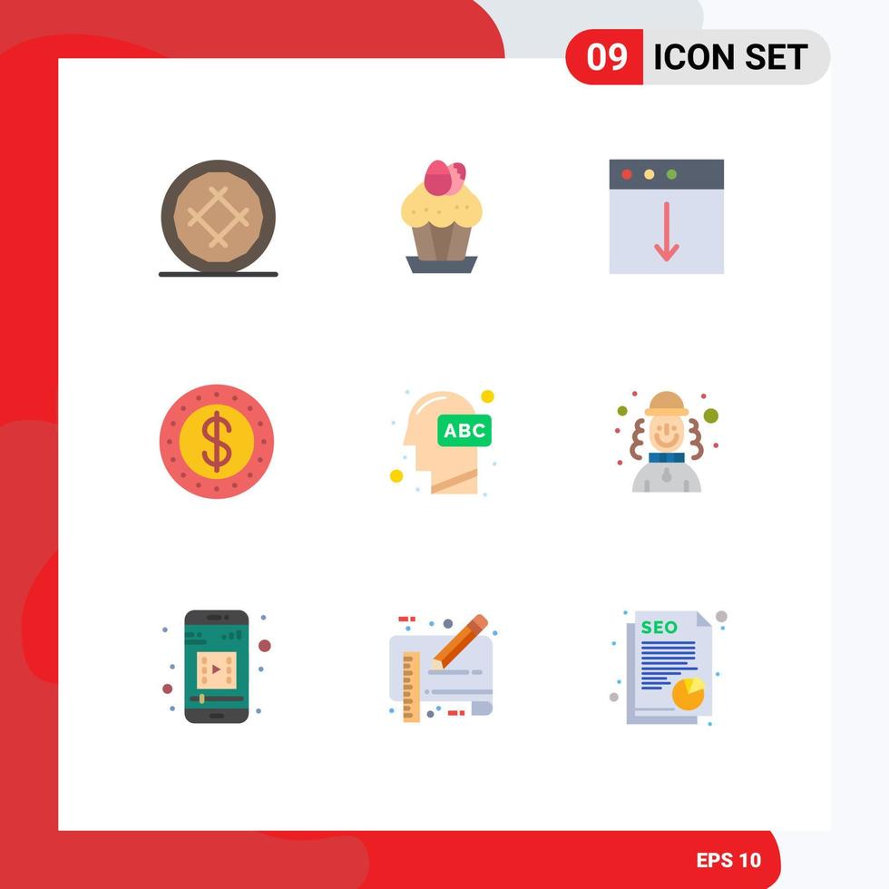 Pictogram Set of 9 Simple Flat Colors of education coin food dollar export Editable Vector Design Elements