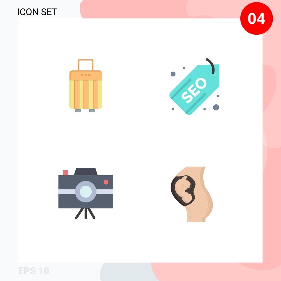 4 Universal Flat Icon Signs Symbols of bag handycam buy label professional camera Editable Vector Design Elements