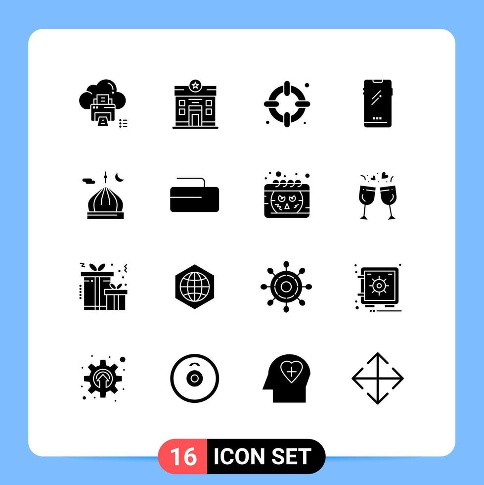 16 Universal Solid Glyph Signs Symbols of mosque android stare mobile phone Editable Vector Design Elements