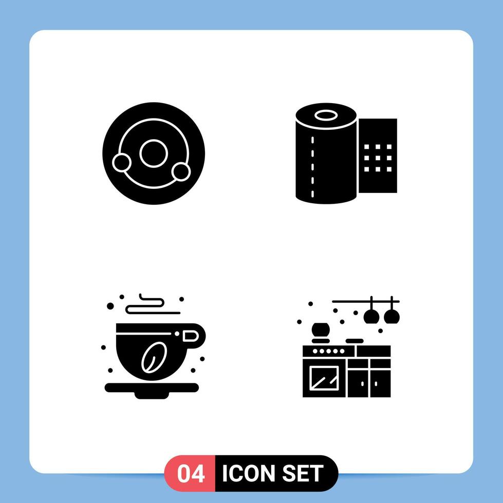 4 Thematic Vector Solid Glyphs and Editable Symbols of atom cafe molecule toilet leaf Editable Vector Design Elements