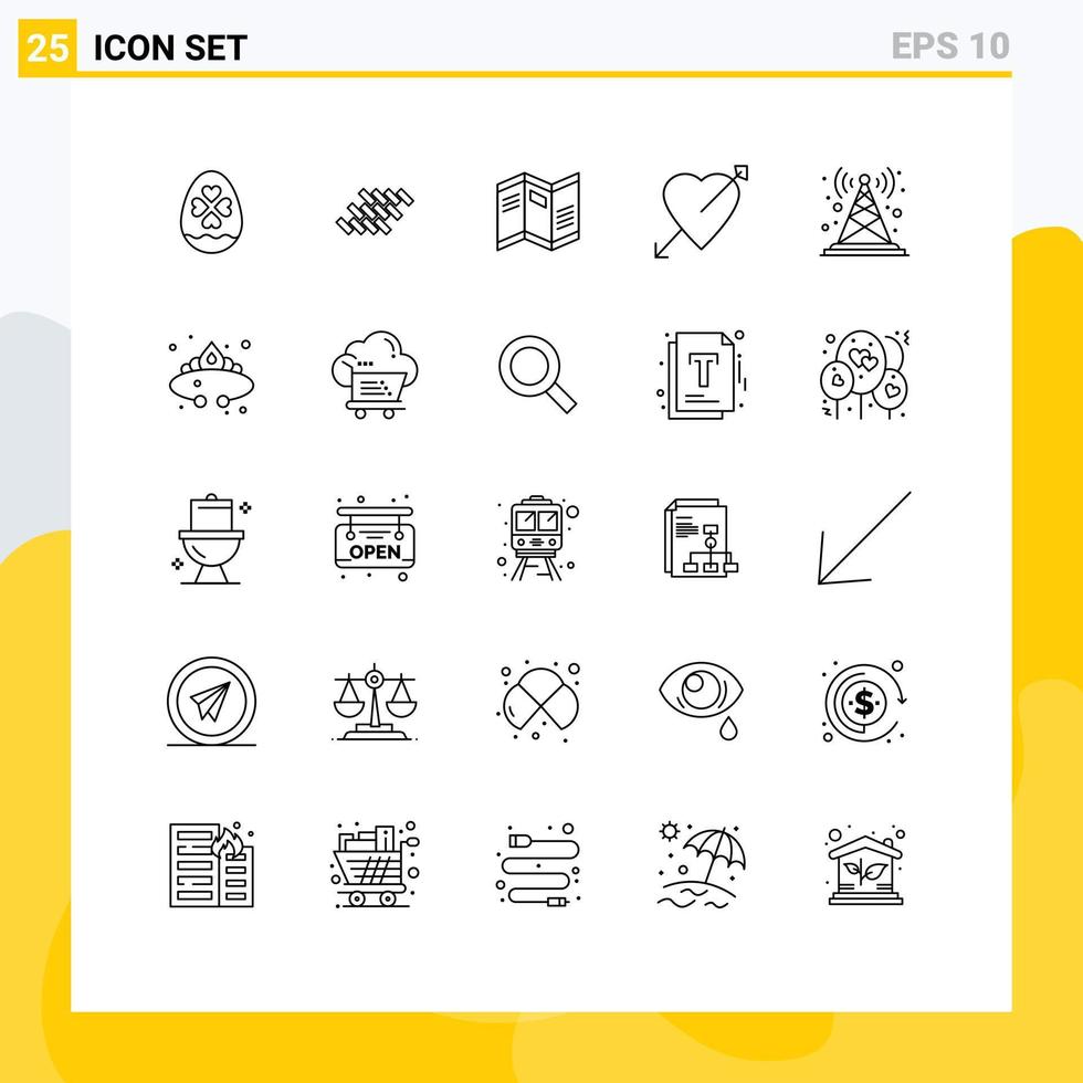 Group of 25 Modern Lines Set for antenna love construction heart paper Editable Vector Design Elements