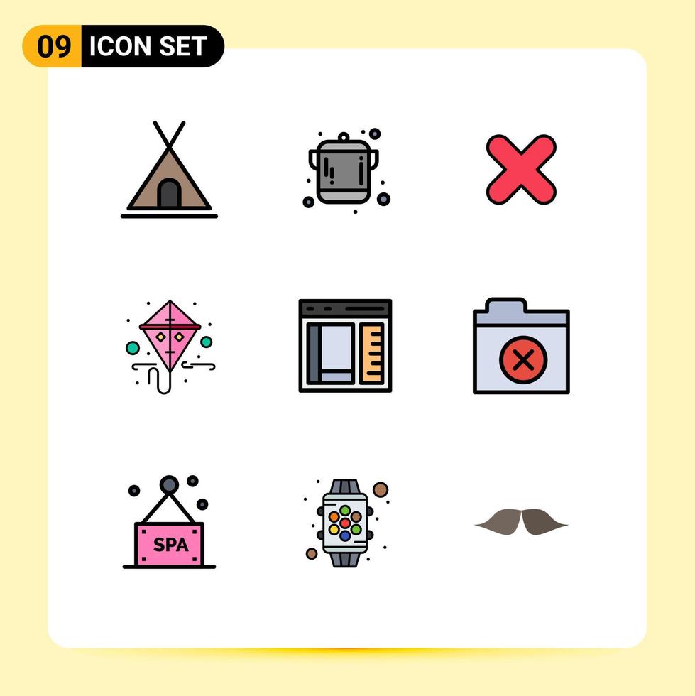 9 colores planos de línea de relleno de vector temático y símbolos editables de elementos de diseño de vector editables de cometa de resorte de cancelación de navegador de desarrollo