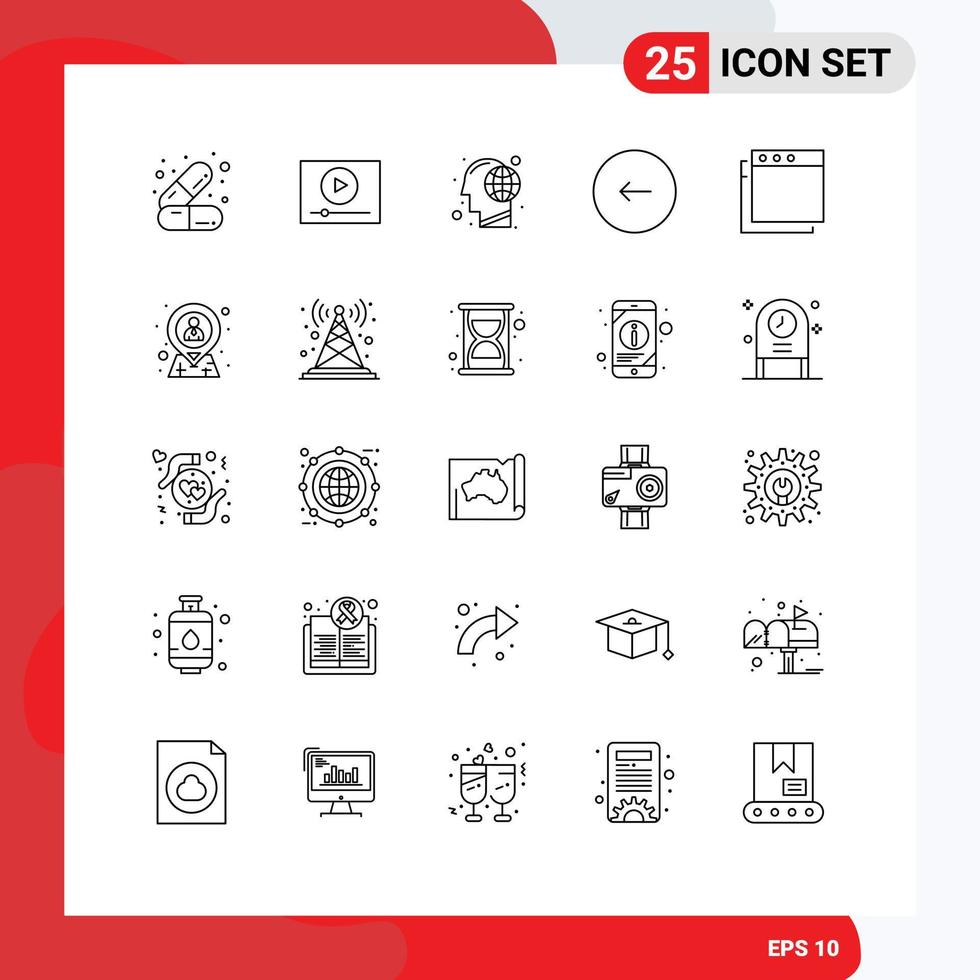 Universal Icon Symbols Group of 25 Modern Lines of stop multimedia earth buttons mind Editable Vector Design Elements