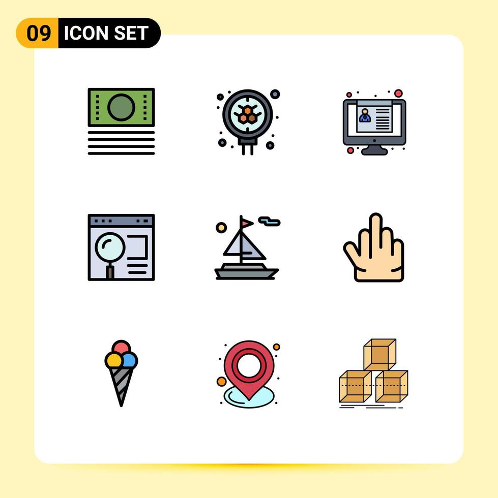 Set of 9 Modern UI Icons Symbols Signs for boat web employment search interface Editable Vector Design Elements