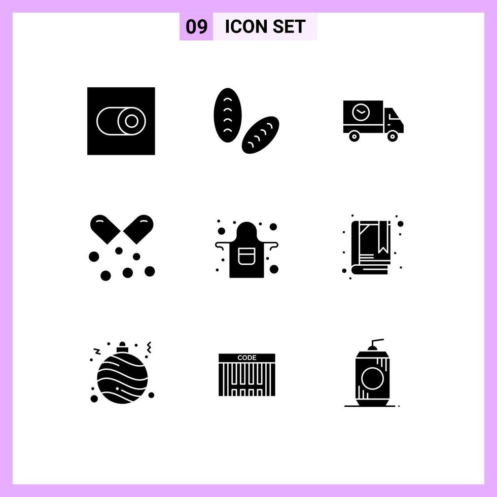 Pack of 9 creative Solid Glyphs of cook omega pills shipping omega capsules nutrients capsules Editable Vector Design Elements