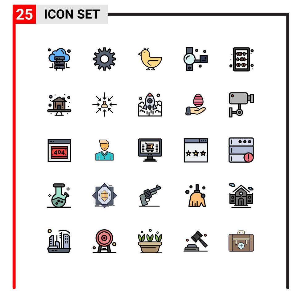 25 User Interface Filled line Flat Color Pack of modern Signs and Symbols of knowledge abacus swan video camera handycam Editable Vector Design Elements