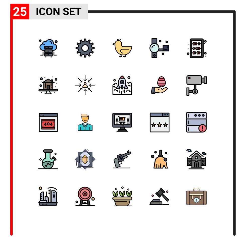 25 interfaz de usuario línea llena paquete de color plano de signos y símbolos modernos de conocimiento ábaco cisne cámara de video handycam elementos de diseño vectorial editables vector