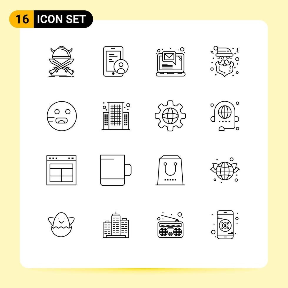 Stock Vector Icon Pack of 16 Line Signs and Symbols for emojis santa user claus notification Editable Vector Design Elements