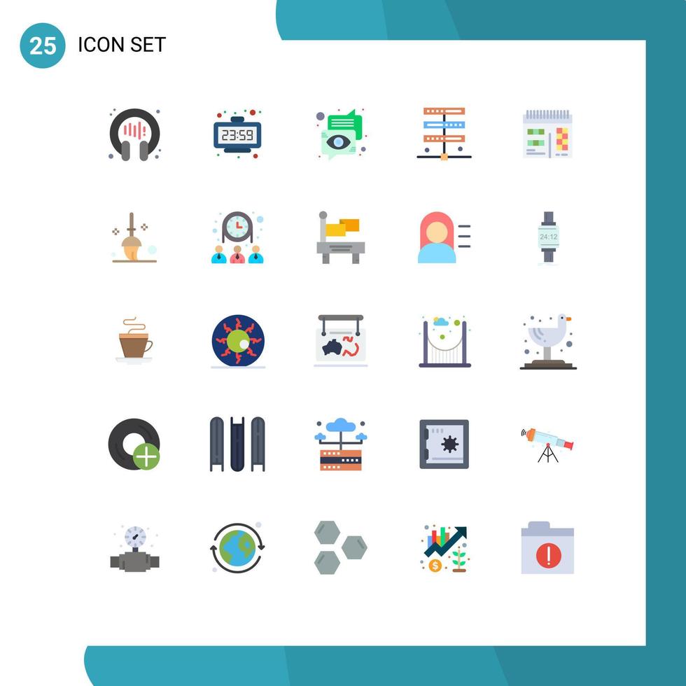 Mobile Interface Flat Color Set of 25 Pictograms of server hosting watch data eye Editable Vector Design Elements