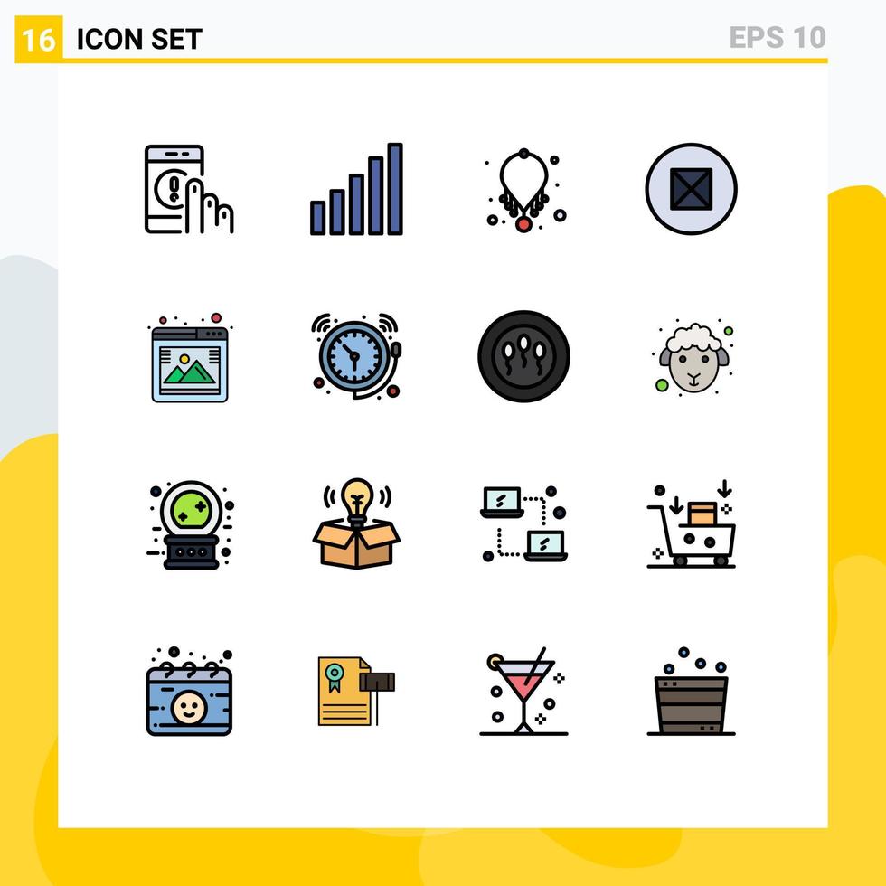 Group of 16 Flat Color Filled Lines Signs and Symbols for seo gallery accessories symbols ancient Editable Creative Vector Design Elements