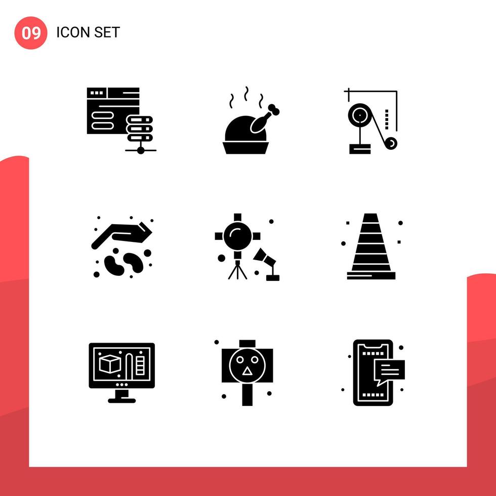 User Interface Pack of 9 Basic Solid Glyphs of lights growth physics seed farming Editable Vector Design Elements