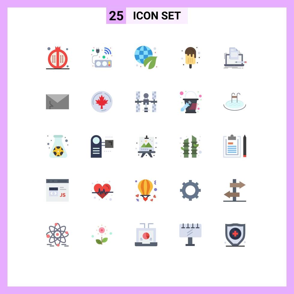 conjunto moderno de 25 colores planos y símbolos como codificador helado wifi helado verde elementos de diseño vectorial editables vector