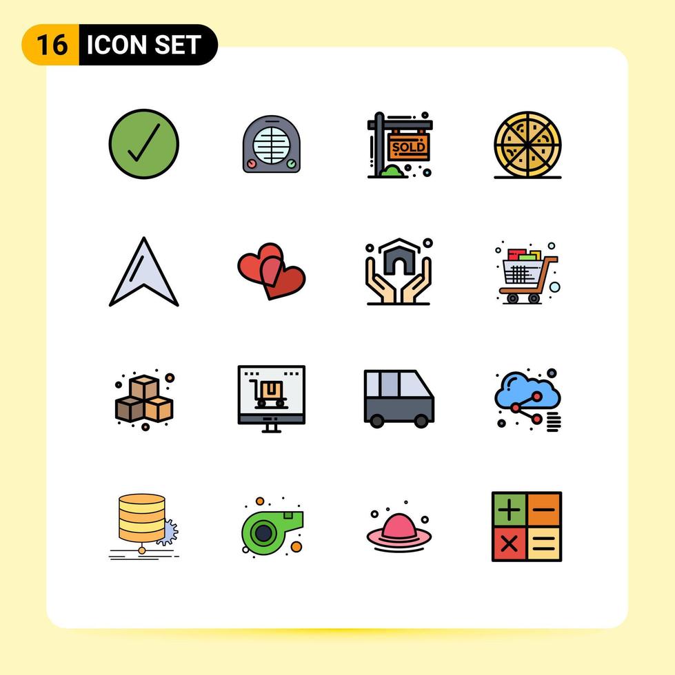 Mobile Interface Flat Color Filled Line Set of 16 Pictograms of favorites map house location fast food Editable Creative Vector Design Elements