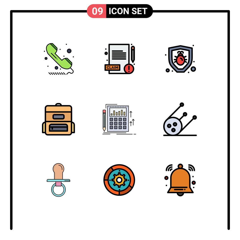 Modern Set of 9 Filledline Flat Colors Pictograph of calculation audit bug accounting education Editable Vector Design Elements