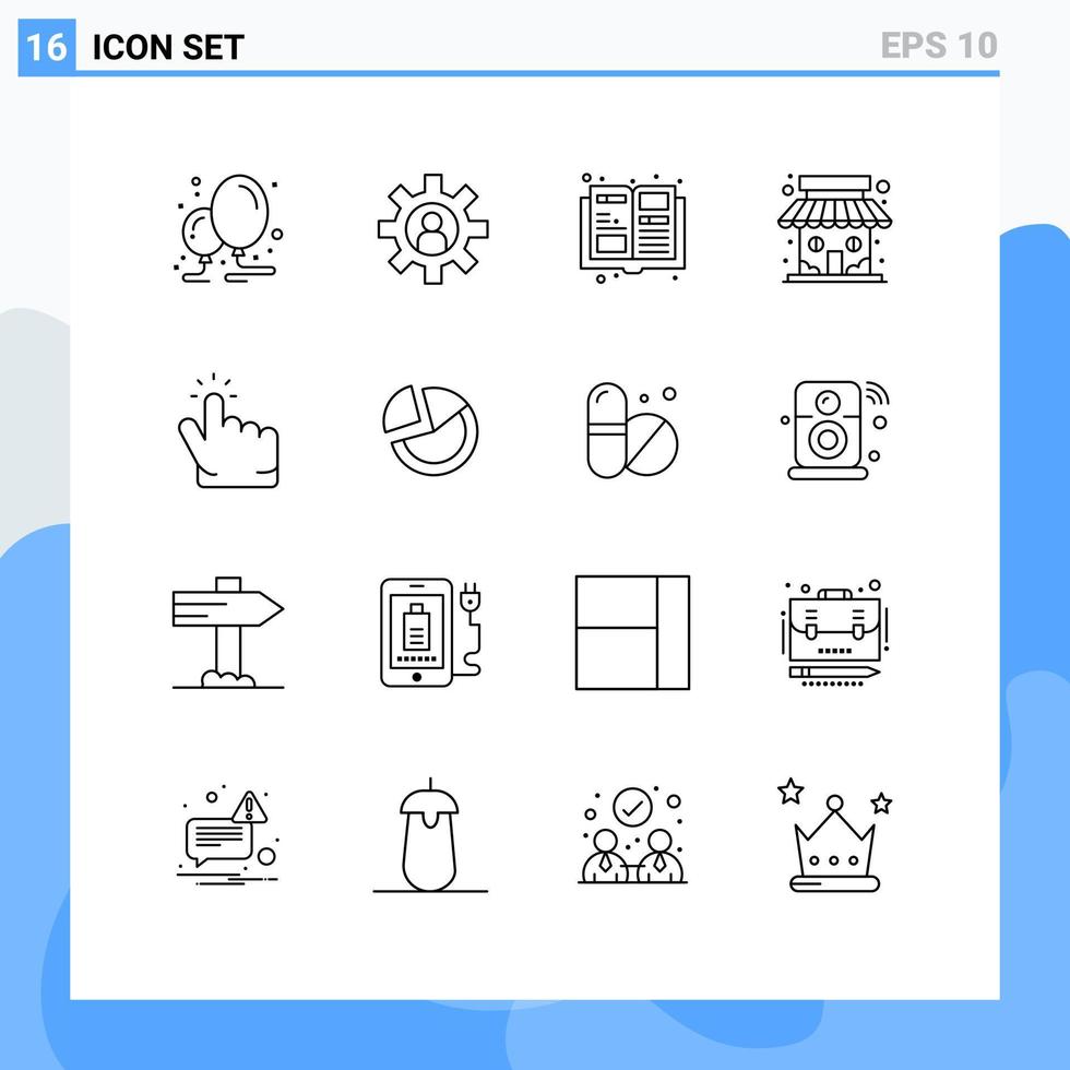 16 iconos creativos signos y símbolos modernos de elementos de diseño vectorial editables de la tienda del mercado de la tienda del catálogo de clics a mano vector