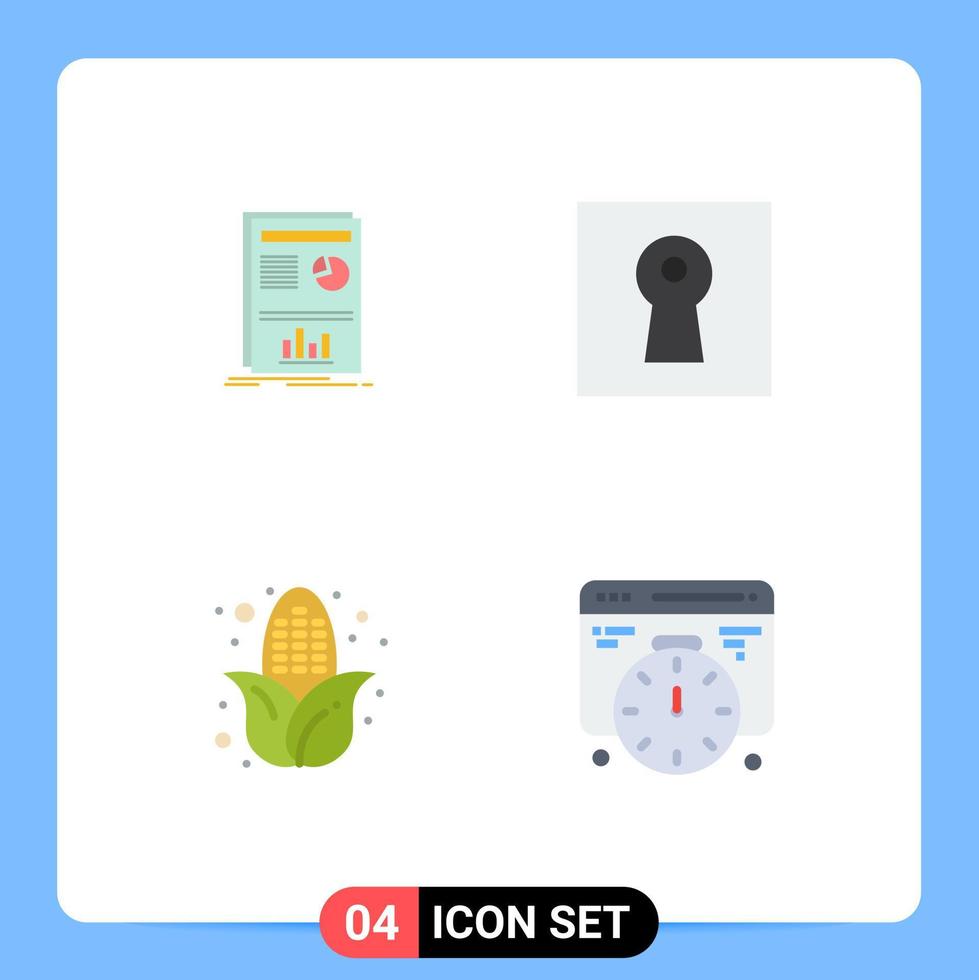 4 User Interface Flat Icon Pack of modern Signs and Symbols of presentation corn success safe development Editable Vector Design Elements