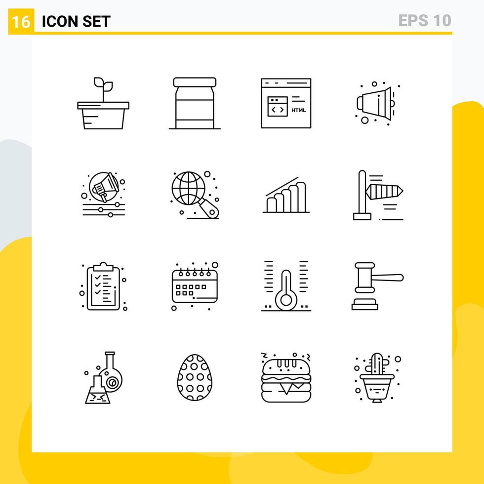 Pictogram Set of 16 Simple Outlines of shout alert develop speaker half Editable Vector Design Elements