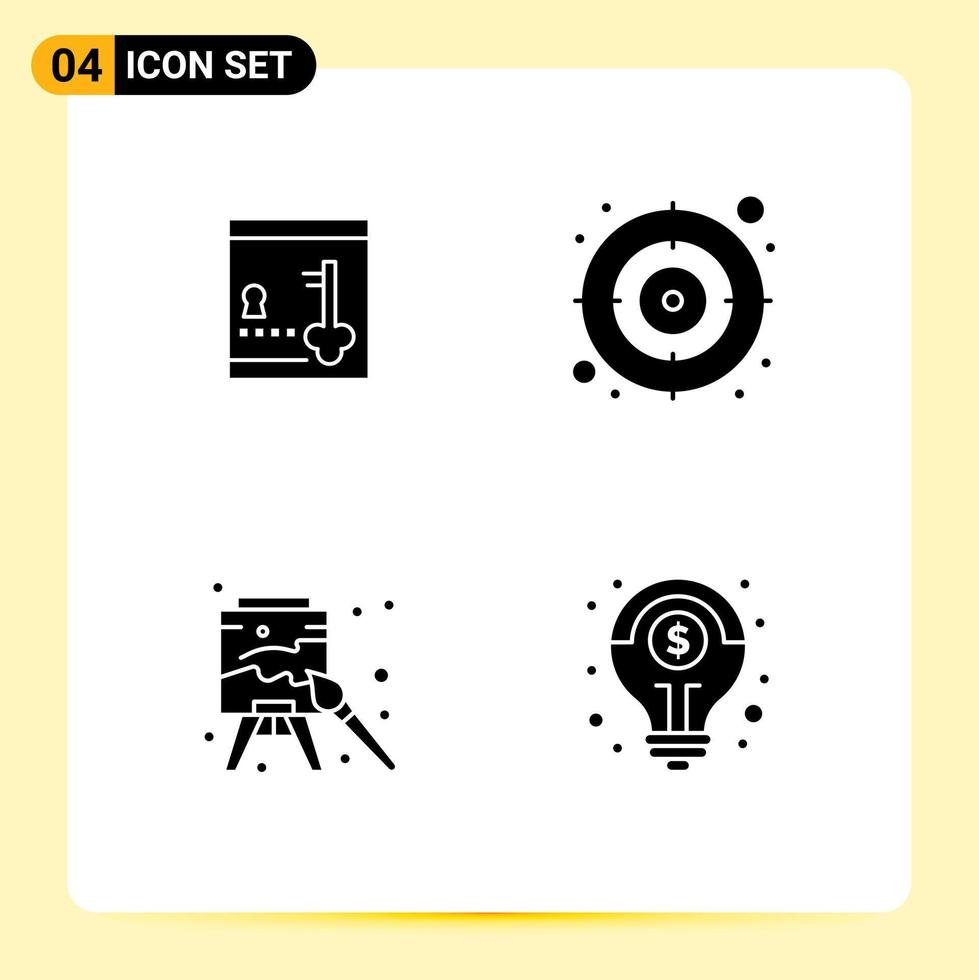 4 Creative Icons Modern Signs and Symbols of safe arts key target financial Editable Vector Design Elements