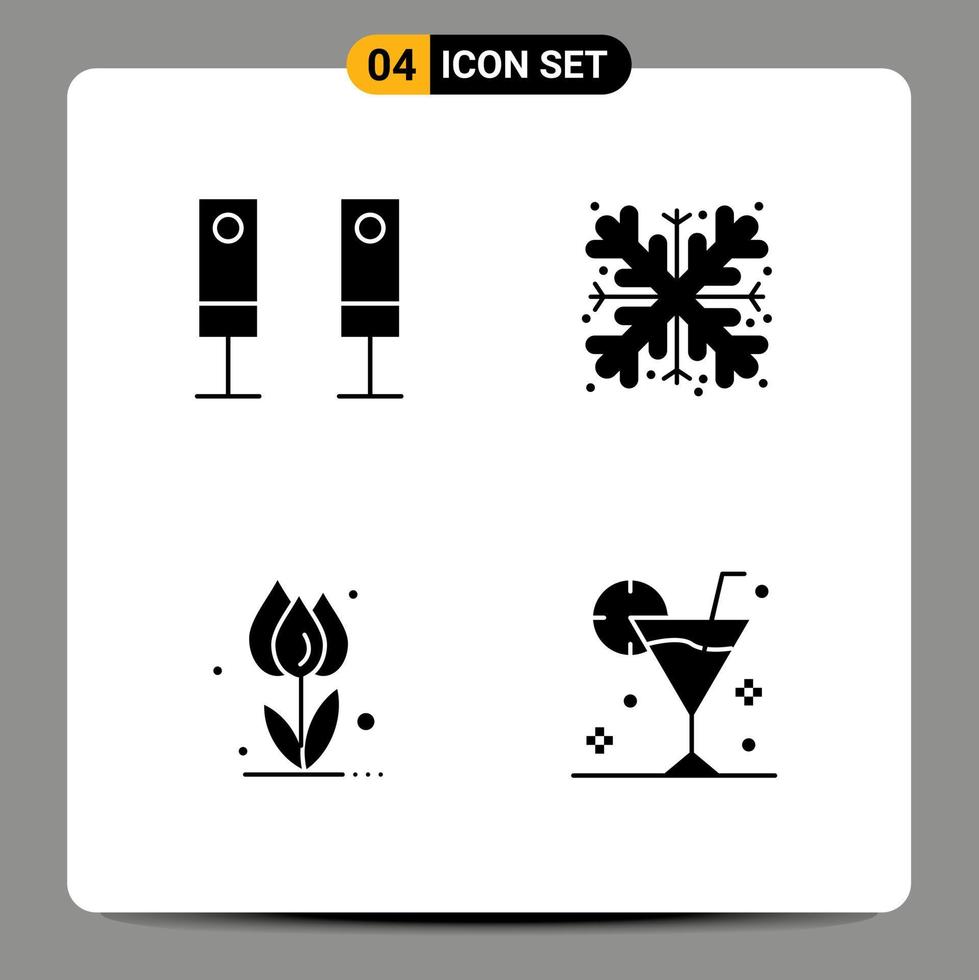 interfaz móvil glifo sólido conjunto de pictogramas de aparatos sistema floral copo de nieve naturaleza elementos de diseño vectorial editables vector