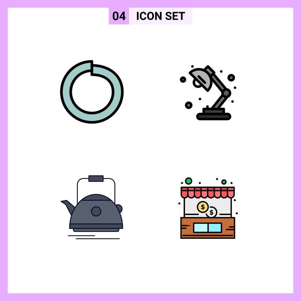 Modern Set of 4 Filledline Flat Colors and symbols such as bolt teapot lamp school pot Editable Vector Design Elements